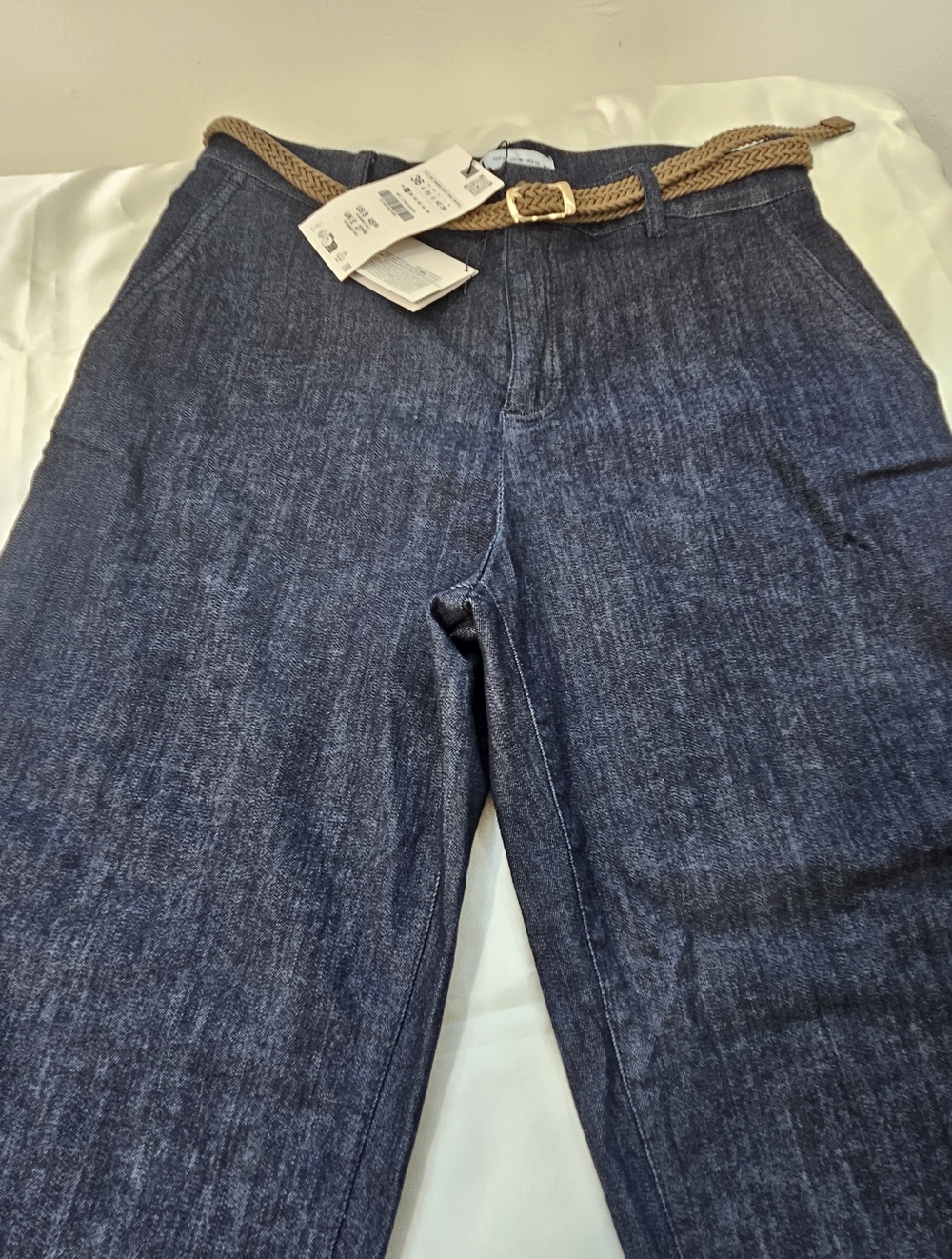Zara NWT Braided Belt Chino Denim Pants, Size 4. - Picture 7 of 8